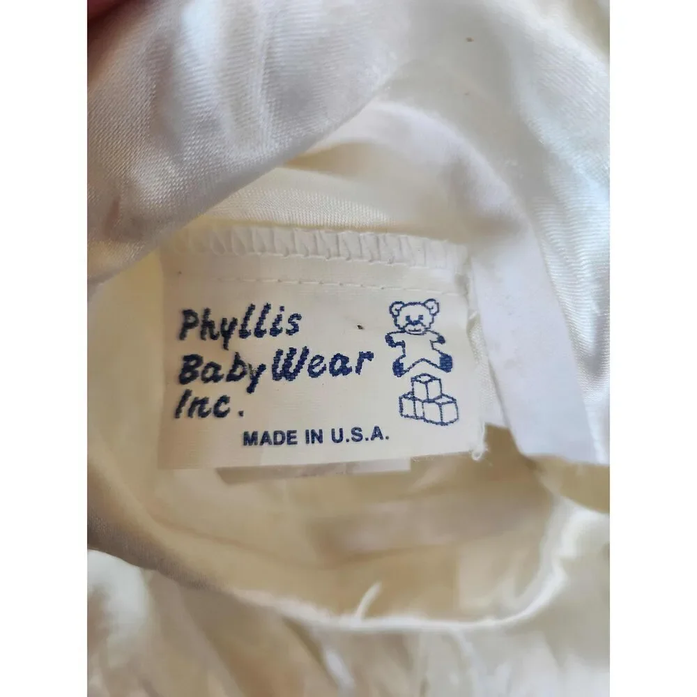 Phyllis Babywear boys 0-6 month vintage cream white satin formal shorts romper d